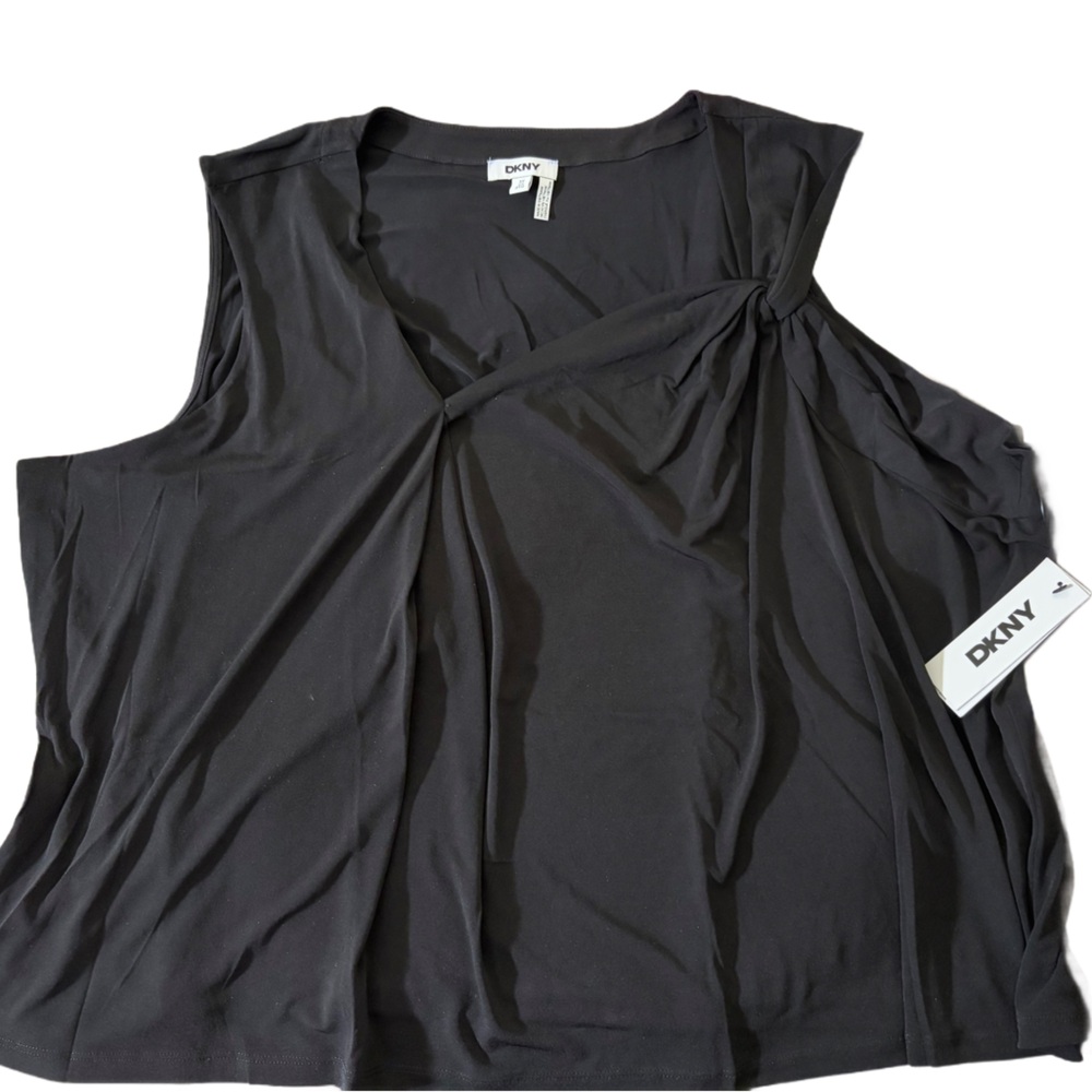 DKNY Asymmetric Sleeveless Knit Black Blouse NWT 3X